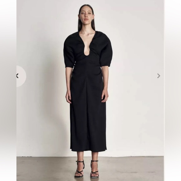 Wynn Hamlyn Black Zoe Plunge short Sleeve Midi dress NWT size 8